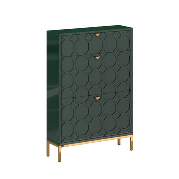 Clihome Shoe Storage Cabinet,Modern Shoe Storage Cabinet with 3 Flip Drawers,Freestanding Hidden Slim Narrow Shoe Rack Cabinet for Entryway,Hallway£¬Green