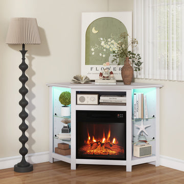 Fireplace Corner TV Stand with LED Lights and Smart APP Control for 50 Inches TV