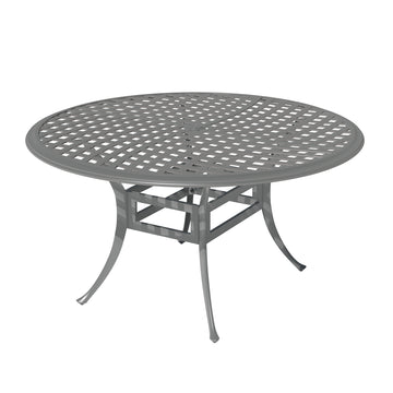 53-Inch Powder-Coated Cast Aluminum Outdoor Dining Table with Umbrella Hole - Weather-Resistant Patio Table