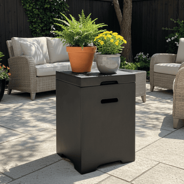 Propane Tank Cover Table, Outdoor Cylinder Hideaway Table for Gas Fire Pit and Gas Griddle, Outdoor Side Table for Fire Pit, Light Concrete