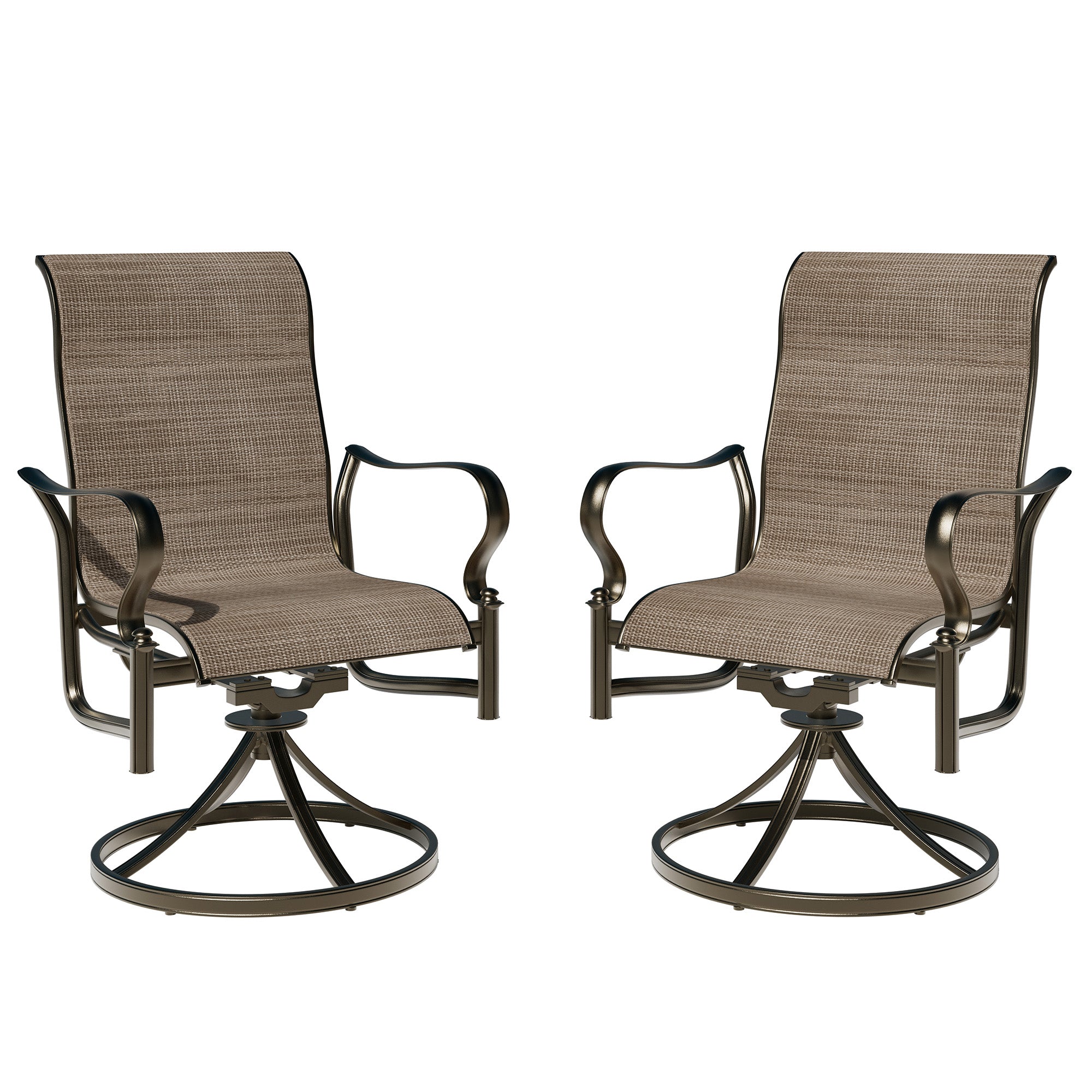 Set of 2 Outdoor Cast Aluminum Swivel Rocking Chairs with Textilene Seats & High-Back Design - Weather-Resistant Patio Lounge Chairs