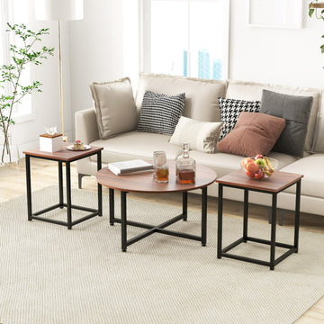 3-Piece Coffee Table Set Round Coffee Table and 2PCS Square End Tables