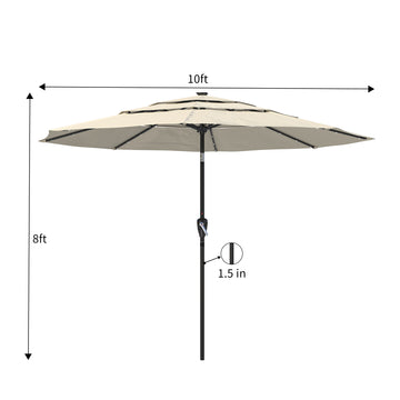 Clihome 10ft LED 3-Tier Patio Market Umbrella with Double Airvent