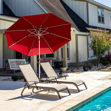 10FT Patio Umbrella, Outdoor Table Umbrella with Push Button Tilt and Crank, UV Protection Waterproof Market Sun Umbrella with 8 Sturdy Ribs for Garden, Deck, Backyard, Pool (Brick red /Navy Blue /Gray)