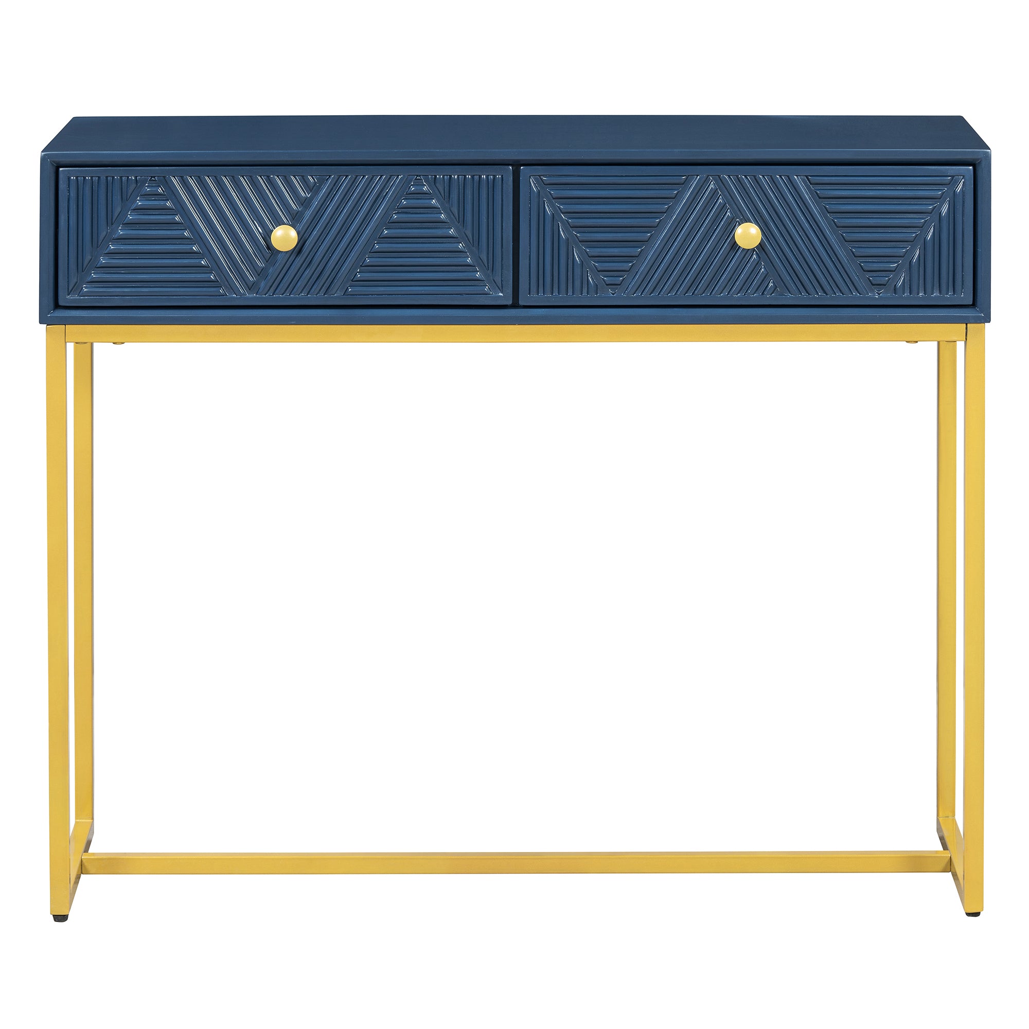 Clihome Console Table Entryway Table, Modern Sleek Console Table with Storage, Narrow Console Table with Two Drawers with Stripe Design for Living Room Hallway Entryway, Navy