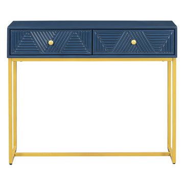 Clihome Console Table Entryway Table, Modern Sleek Console Table with Storage, Narrow Console Table with Two Drawers with Stripe Design for Living Room Hallway Entryway, Navy