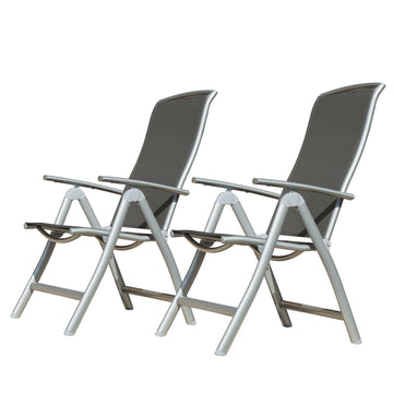 Patio Folding Chairs Set of 2, Aluminium Frame Outdoor Reclining Patio Chairs Textilene Fabric Seat, Dark Gray