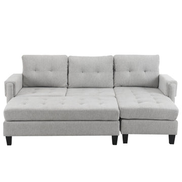 83.4" L-shaped Sofa Sectional Couch Sofa Bed with Two USB Ports, a Movable Ottoman and a Reversible Chaise Lounge for Living Room, Grey