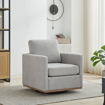 Square Swivel Accent Chair, Chenille Upholstered Leisure Chair, 360¡ã Rotation Comfy Armchair, Light Gray