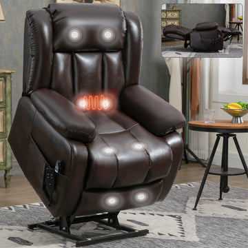Clihome Dual Motor Infinite Position Up to 350 LBS Electric Medium size Brown Power Lift Recliner Chair with 8 Point Vibration Massage and Lumbar Heating