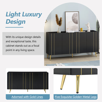 Luxurious Shoe Cabinet with 5 Metal Legs, Modern TV Stand with 4 Adjustable Shelves for TVs Up to 70