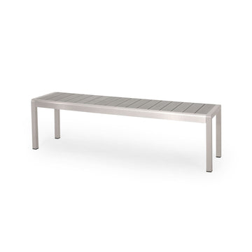 Outdoor Modern Aluminum Dining Bench with Faux Wood Seat, Gray