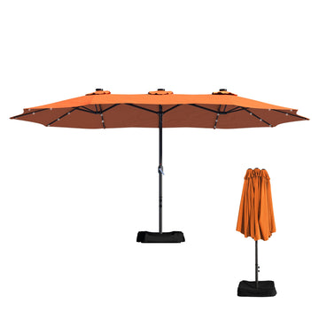 15ft patio umbrella with base included and led lights, outdoor market extra large umbrella, outdoor patio table umbrella, pool umbrella for deck, pool, garden, lawn,Orange