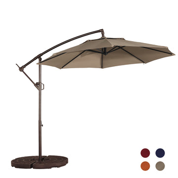 10ft Patio Umbrella, Outdoor Offset Cantilever Umbrella, Infinite Tilt, Crank and Cross Base,Tan