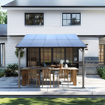 Outdoor Pergola Gazebo,Wall-Mounted Lean to Metal Awning Gazebo with Roof,Large Heavy Duty for Patio,Decks,Backyard