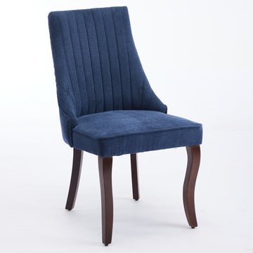 Rayon Cloth Flocking Linen Dining Chairs Channel Kitchen Dinner Chair Comfy Fabric Upholstered Accent Chair for Dining Room with Curved Solid Wood Legs,Set of 2