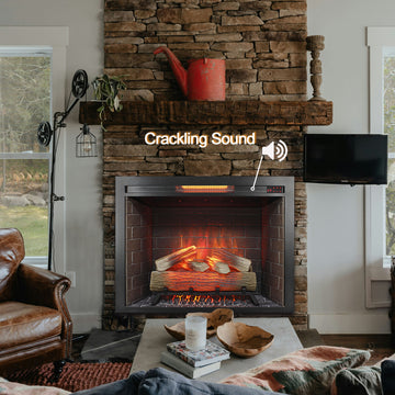 33 inch Infrared Electric Fireplace Insert, Touch Panel Home Decor Heater,Smokeless Firebox .With fixed Trim Kit .With Crackling Sound