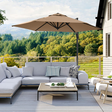 9 FT Cantilever Patio Umbrella with Vented Top and Sun-Protective Canopy-Brown