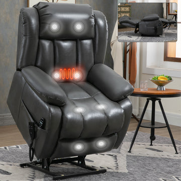 Dual Motor Infinite Position Up to 350 LBS Electric Medium size Grey Power Lift Recliner Chair with 8-Point Vibration Massage and Lumbar Heating