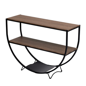 Clihome Rustic Industrial Design Demilune Shape Textured Metal Distressed Wood Console Table (Dark Brown)