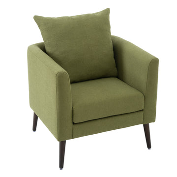 Modern Fabric Accent Chair, Upholstered Armchair for Living Room ,Mid Century Fabric Lounge Chair w/ Pillow, Comfortable Reading Chair with Wood Legs for Living Room, Bedroom,Reception Room (Olive Green/Beige/Teal/White/Green)