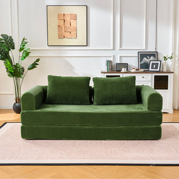 Clihome Loveseat Sofa Convertible Sleeper Sofa Bed with Pillow, Green Mattress Couch