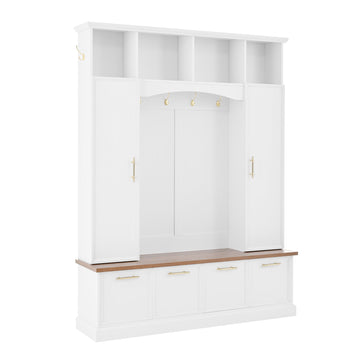 Wide-Hall-Tree-Walnut-Bench-with-Golden-Hooks-for-Living-Room