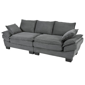 Modern-Upholstered-Corduroy-Fabric-Curved-Sofa-with-2-Throw-Pillows