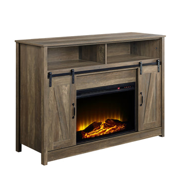Rustic-Oak-Finish-Fireplace-with-Shelf-Storage