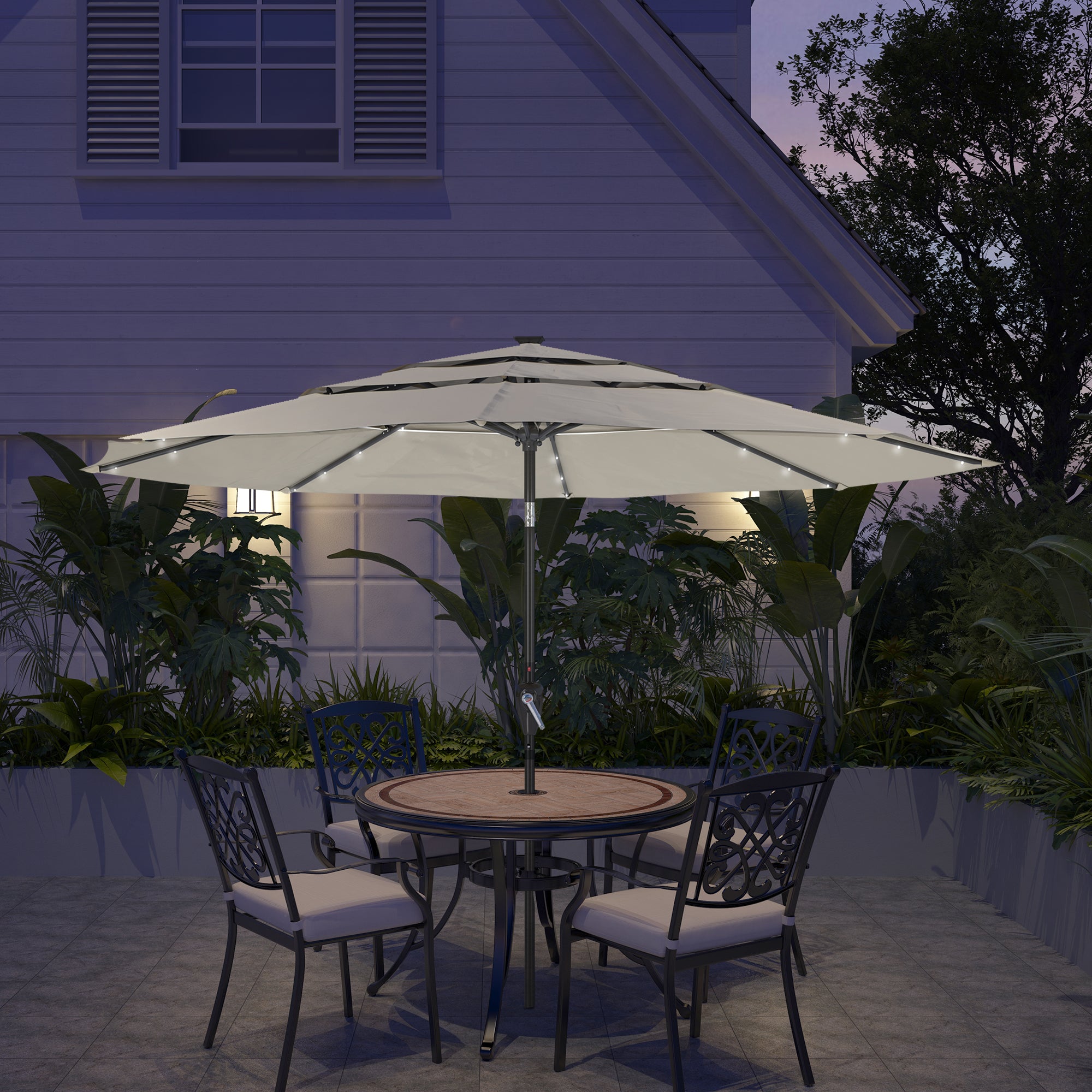 Clihome 10ft LED 3-Tier Patio Market Umbrella with Double Airvent