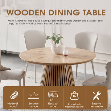 Wooden dining table, modern round kitchen dining table, fashionable design, suitable for family gatherings, multi-functional and space-saving, suitable for living room and dining room
