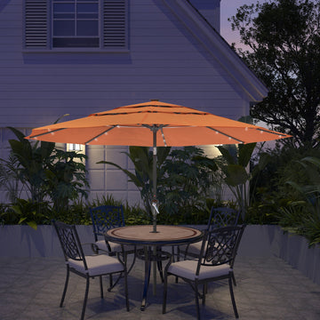 3-Tier Patio Umbrella with Led Lights 11ft Outdoor Patio Table Umbrella Large Umbrella Pool Umbrella For Deck, Pool, Garden, Patio,Orange