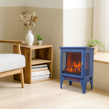 18 inch Freestanding Electric Fireplace Stove Heater with 3D Flame Effect,Classic Blue