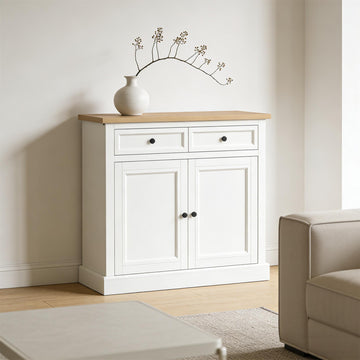 White Kitchen Buffet Cabinet 2-Tier Storage with 2 Drawers & Adjustable Shelves