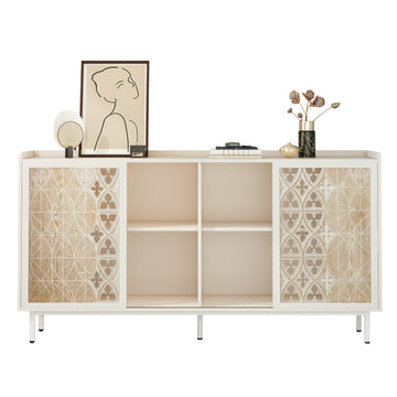 Clihome Sicotas Mid Century Sideboard Storage Rustic Sliding Door Solid Wood Cabinet for Living Room Decorative TV Buffet and Storage for TV Stand,Sideboards,Accent Cabinets