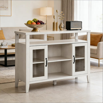 45.75 Inch Retro Wood Storage Cabinet Buffet with Glass Doors for Dining Room Entryway TV Stand