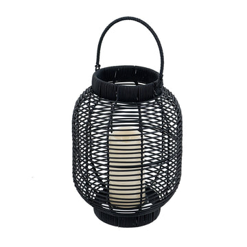8.7x8.7x11.8''-Black-Poly-Rattan-Lantern-with-White-LED-Candle