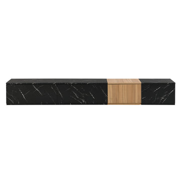 Clihome TV Stand with Faux Marble and Walnut Wood Grain Finish for TVs up to 88'', Modern Free-Combination Entertainment Center with 4 Storage Drawers for Living Room, Black