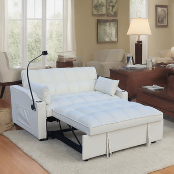 Modern Velvet Loveseat Futon Sofa Couch w/Pullout Bed,3 in 1 Convertible Sleeper Sofa Bed with adjustable Reclining Backrest,Beige