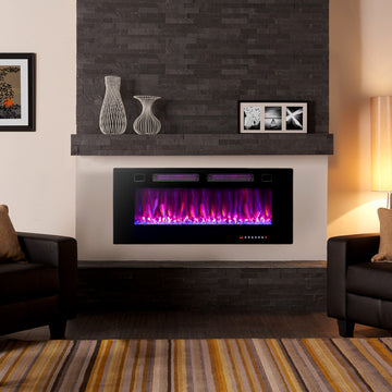 42/50/60/72 Inch Ultra-Thin Electric Fireplace with Decorative Crystals