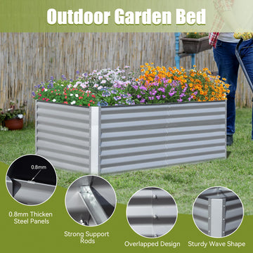 6x3x2ft Galvanized Raised Garden Bed, Outdoor Planter Garden Boxes Large Metal Planter Box for Gardening Vegetables Fruits Flowers, Silver/Green/Gray