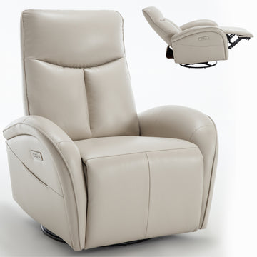 Beige Grey/Yellow Brown/Blue Leatheraire Swivel and Rocker Power Recliner Chair with Lumbar Support, Max Swivel Degree 270°, Heavy Duty Motion Mechanism with USB and Type-C Ports