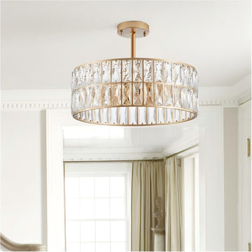 Crystal Chandeliers, 5-Tier Round Semi Flush Mount Chandelier Light Fixture, Luxury Ceiling Lighting