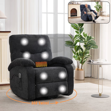 Hot massage manual lounge chair, with rocker arms and rotating fabric, with cup bucket, for living room,Black