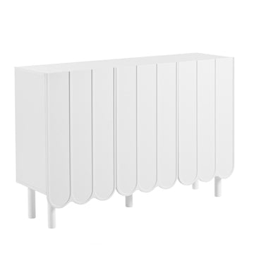 Clihome Cream Style Minimalist Shoe Cabinet with 5 Solid Wood Legs, Sideboard Buffet Cabinet with Adjustable Shelves, Large Storage Cabinet with Wave Doors for Living Room, White