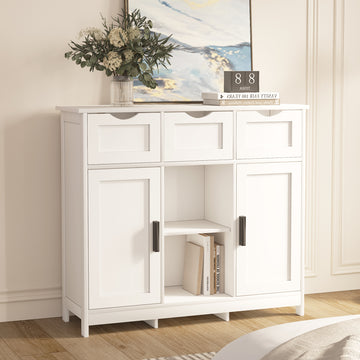Storage Cabinets, Wooden Floor Cabinet, with Drawers and Shelves Storage Cabinets, Accent Cabinet(White)