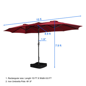 15 ft. Steel Patio Umbrella, with Base and Sandbags, Weather-Resistant£¬Red