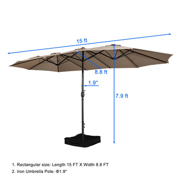 15 ft. Steel Patio Umbrella, with Base and Sandbags, Weather-Resistant£¬Tan