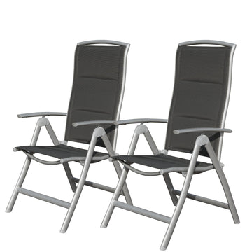 Patio Folding Chairs Set of 2, Aluminium Frame Outdoor Reclining Patio Chairs Soft Cotton-Padded Seat, Dark Gray