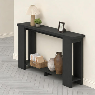 Narrow Console Table - 63 Inch Compact Side Table with Lower Shelf